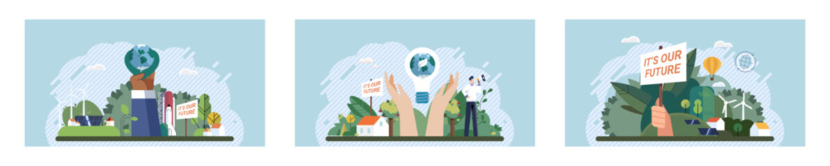 Climate change. Save the planet. Vector illustration Environmental protection measures are necessary to combat global warmings effects Climate change demands urgent action to secure sustainable future - obrazy, fototapety, plakaty