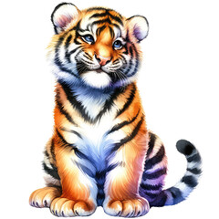 Obraz premium Cute Tiger Portrait | Adorable Young Wildcat Photography Majestic Tiger Closeup | Furry Big Cat in Natural Habitat Wildlife Tiger Photography | Beautiful Striped Predator