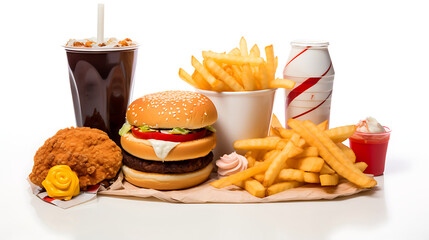 Junk food isolated on white. Generative AI