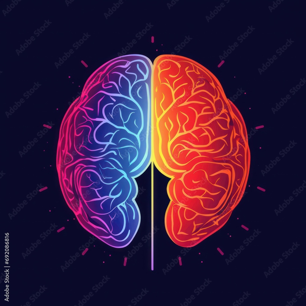 Aufkleber the left and right side of the brain are highlighted in a rainbow - hued version of the left and rig