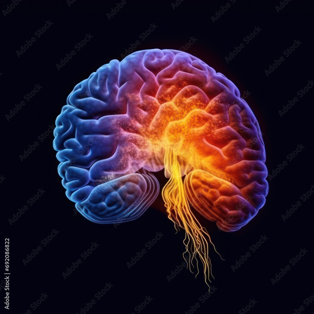 Poster a 3d image of a human brain showing the structure of the brain and the structure of the cerebratorys
