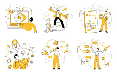 Innovative ideas vector illustration. Discovery transforms into opportunities in crucible innovative thinking Progress flourishes where intelligence and innovative ideas intersect Innovative ideas
