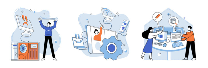 Technical support. Vector illustration. Technological advancements have transformed way experts in field engineering work A technical specialist possesses in-depth knowledge and expertise