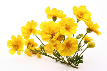 Yellow flowers close-up on white background