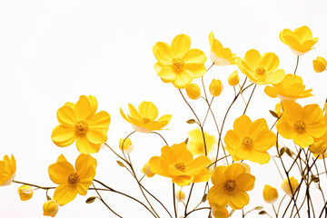 Yellow flowers close-up on white background