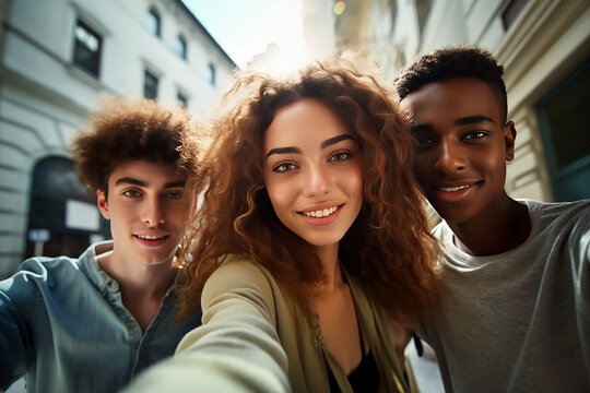 A group of diverse people embracing to show unity and harmony together from all different backgrounds in a casual, fashion photography campaign style soft focus style
