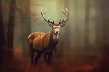Gordijnen Enchanted Glade: Majestic Deer Portrait. © Yuliia