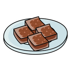 Chocolate brownies Square or bar shapes concept, baked confection cake with nut vector color icon design, Fastfood symbol, Grab and go meals sign, Takeout takeaway snack stock illustration 