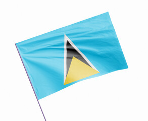 3d illustration flag of Saint Lucia. Saint Lucia flag waving isolated on white background with clipping path. flag frame with empty space for your text.