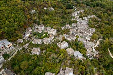 Drone scenery of traditional village of Dilofo in Central Zagori, Epirus region, in the Ioannina...