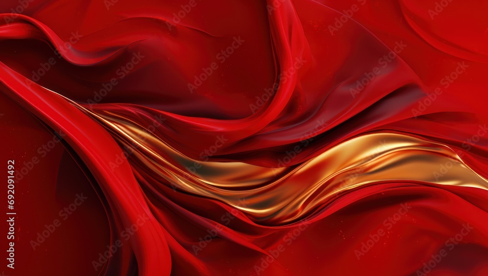 Poster a close up of a red and gold fabric with a wavy design on the top of the fabric and bottom of the fa