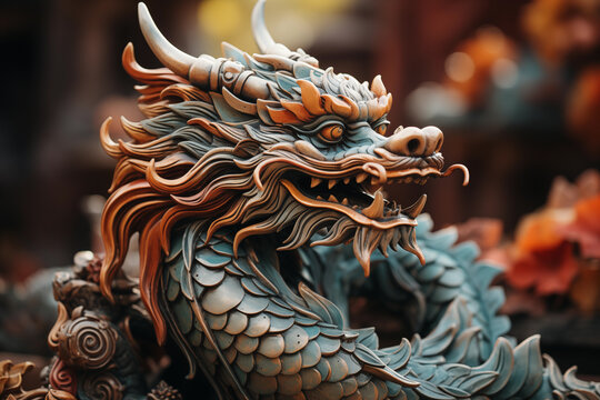 Emerald Dragon Sculpture Generative AI