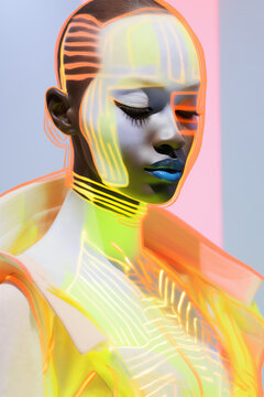 Generative AI cybernetic portrait of a digital entity in the metaverse