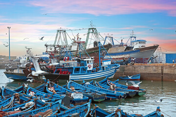 Port of Essaouira in Morocco at sunset in Africa