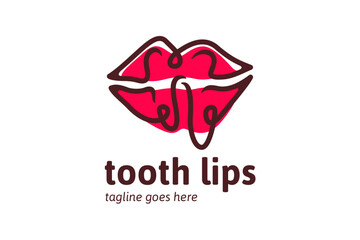 tooth lips vector illustration design for logo template. doodle style with brown and pink colors. isolated on white background.
