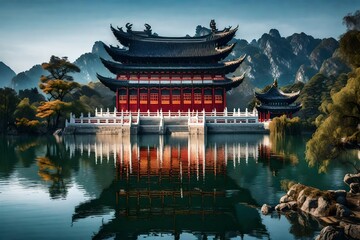 Naklejka premium chinese temple in the morning