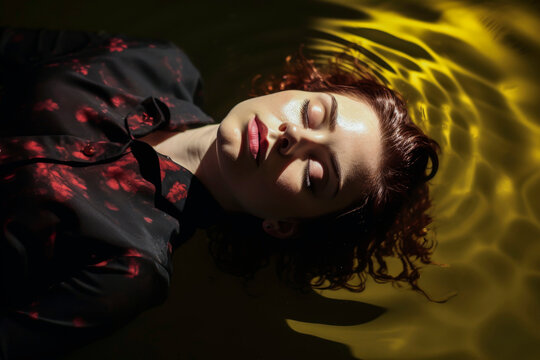 Generative AI image of woman basking in golden light