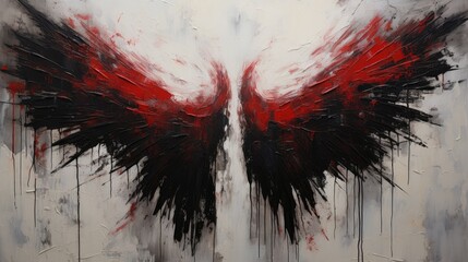 abstract angel wings - palette knife painting in white and red