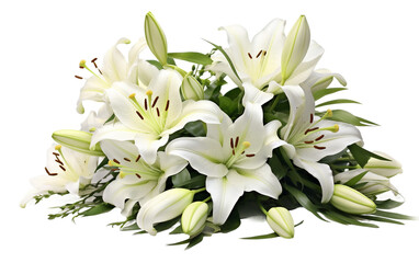 Fototapeta na wymiar Beautiful Bouquet Pure Lily Harmony Isolated on Transparent Background PNG.