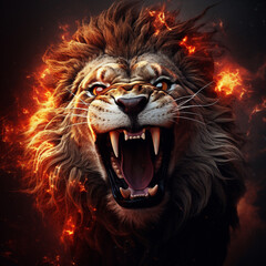 animation of a lion roaring close-u