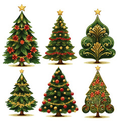 Decorative Christmas tree isolated on white background vectors