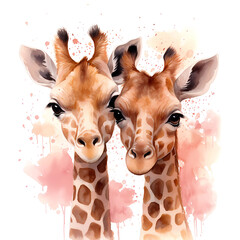 Watercolor giraffe babies isolated on white background. illustration for children. 