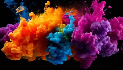 Fototapeta premium Vibrant liquid colors and ink droplets harmoniously fuse, forming captivating abstract formations