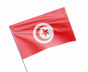 3d illustration flag of Tunisia. Tunisia flag waving isolated on white background with clipping path. flag frame with empty space for your text.