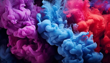 Obraz premium Harmonious fusion of vibrant liquid colors and ink droplets forming captivating cloud formation