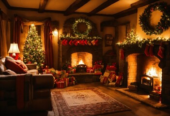 Fototapeta na wymiar fireplace with christmas tree