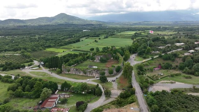 Aerial view of Rukhi Fortress Located in the village of Rukhi in Samegrelo&rsquo;s Zugdidi Municipality