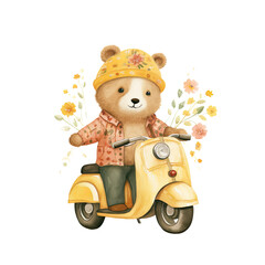 watercolor Boho Teddy bear clipart, Hippie Teddy bear Png, floral cute bear, flower bear, high quality digital download
