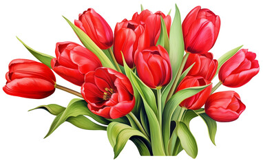Breathtaking Bouquet Lush Red Tulip Elegance Isolated on Transparent Background PNG.