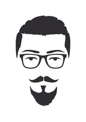 Silhouette of a man with glasses and anchor beard. Hand Drawn Vector Illustration. Design element isolated white background