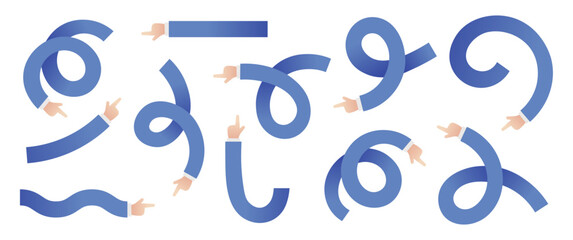 Set of hand pointing icons. Cartoon arrow or cursor. Vector and PNG on transparent background.