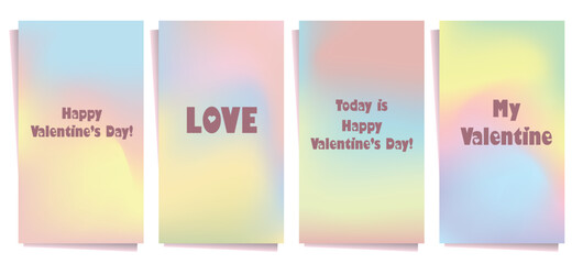 Valentines's day greeting card set, stories. Pastel gradient, trendy. Banner, cover, flyer, social media post. 