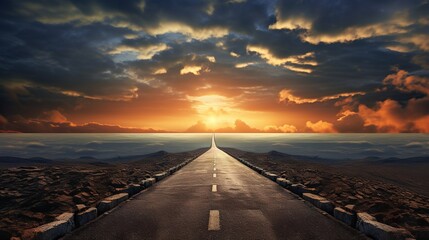 empty asphalt road at sunset, way to new future, hope and new life concept