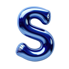 blue metallic S alphabet balloon Realistic 3D on white background.