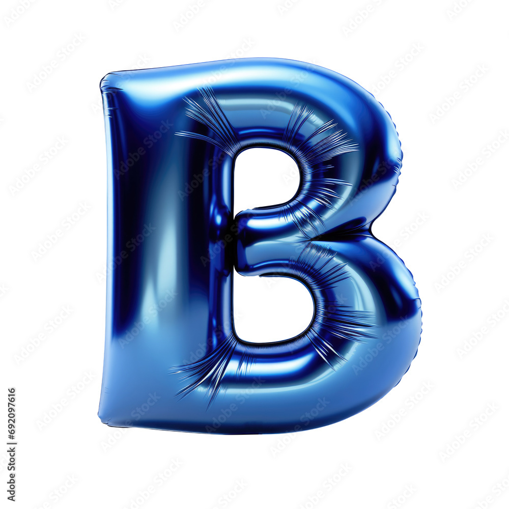 Wall mural Indigo metallic B alphabet balloon Realistic 3D on white background.