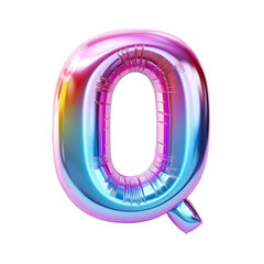 Hologram metallic Q alphabet balloon Realistic 3D on white background. Generative AI