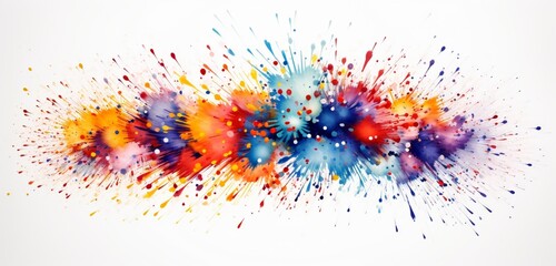 A burst of multicolored fireworks creating a beautiful pattern on a white background.