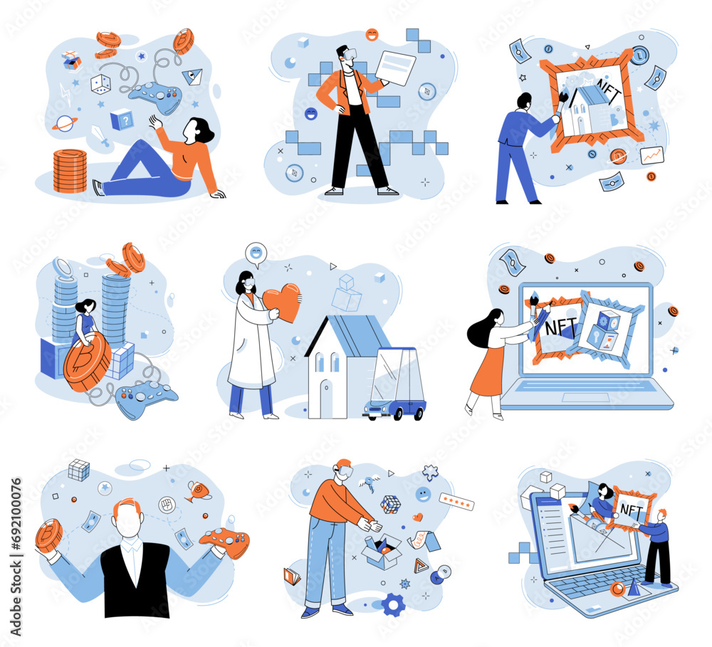 Poster digital asset vector illustration. the internet and networks facilitate seamless transfer digital as