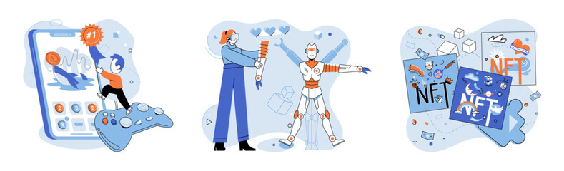 Digital asset vector illustration. The futuristic landscape crypto assets presents new opportunities for innovation and economic growth The economy relies on management digital assets and financial