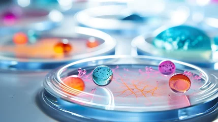 Foto op Aluminium closeup shot of bacteria colony in petri dish at laboratory, biochemistry scientific medical research © goami