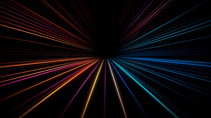 Colorful light rays burst digital effect on dark background template for banner, cover and landing page.