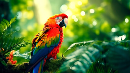 Exotic parrot in a tropical rainforest