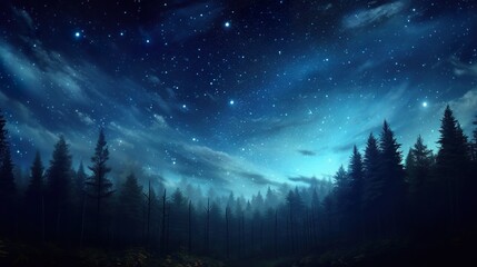 beautiful starry night sky with nebulas and stars over forest, beauty at nature