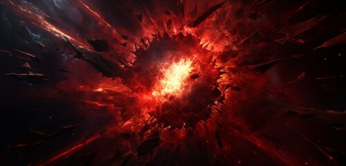 A crimson exploding star with a rough surface background. - obrazy, fototapety, plakaty
