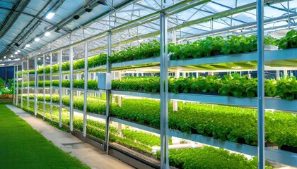 A hydroponic vertical farm in a building with advanced farming technology. Generated with AI - obrazy, fototapety, plakaty