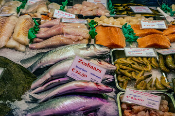 Many kinds of seafood on sell in Albert Cuyp Market in Amsterdam. Albert Cuypmarkt is the largest...